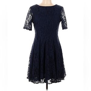 Navy Lace Fit-and-Flare Petite Dress
